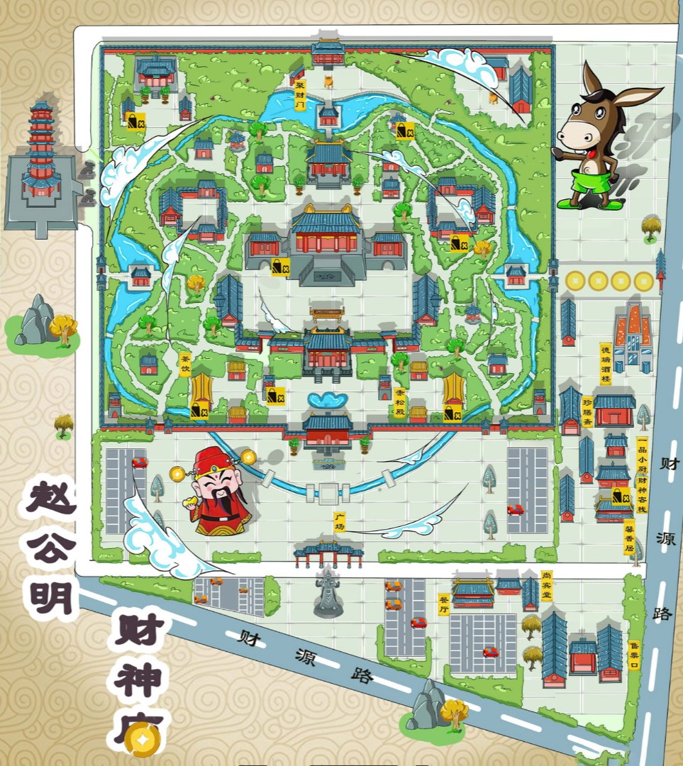 沁园街道寺庙类手绘地图